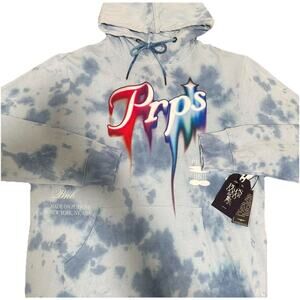PRPS Mens Blue Tie Dye Hoodie Sweatshirt Red Spray Paint Logo Size 2XL NWT $198